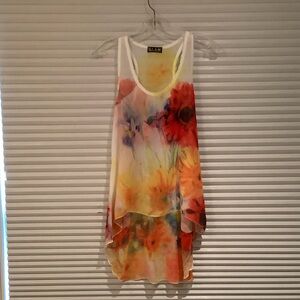 Glam Women's Colorful Floral tunic high low t-back Tank Top